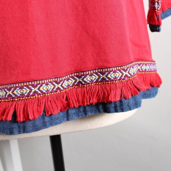 Casey & Max Vintage Red & Blue Fringe Top, Size Medium - Boho Vibes! - Picture 4 of 7